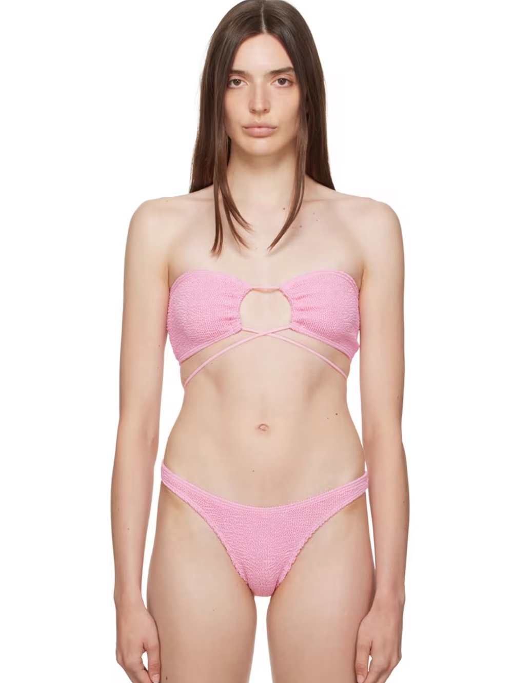 bond-eye Pink Strapless Textured Keyhole Bikini Set